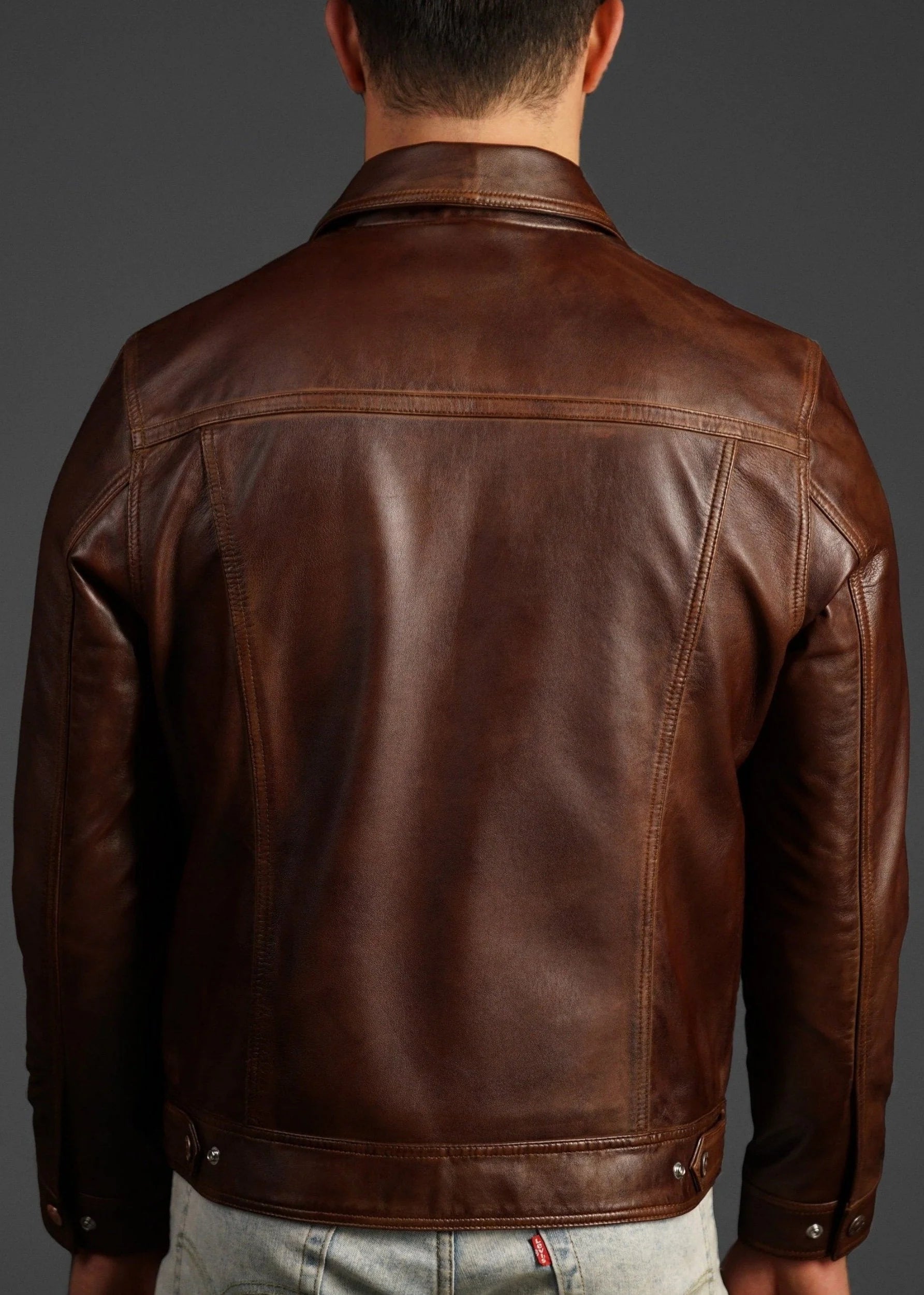 brown leather jacket